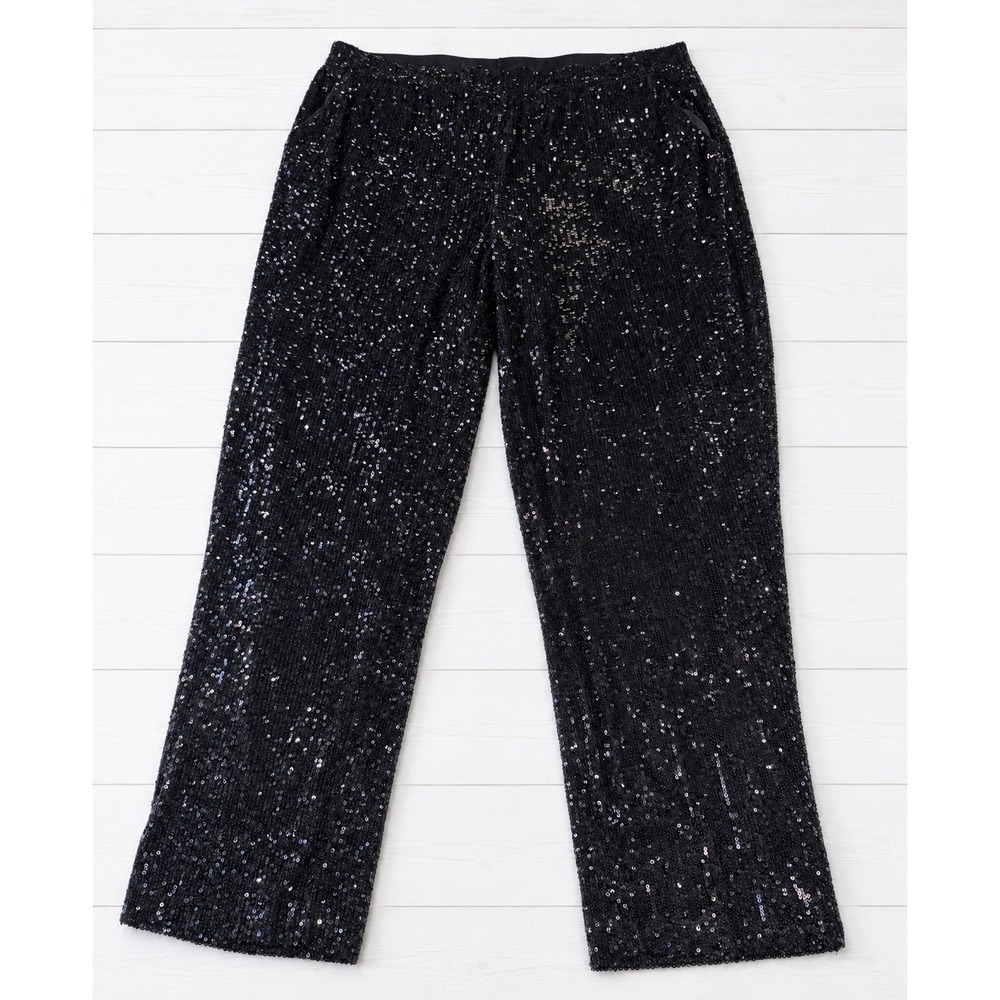 Cole & Gage Women Black Sequin Straight Leg Party Pants Size Large L 3702‎